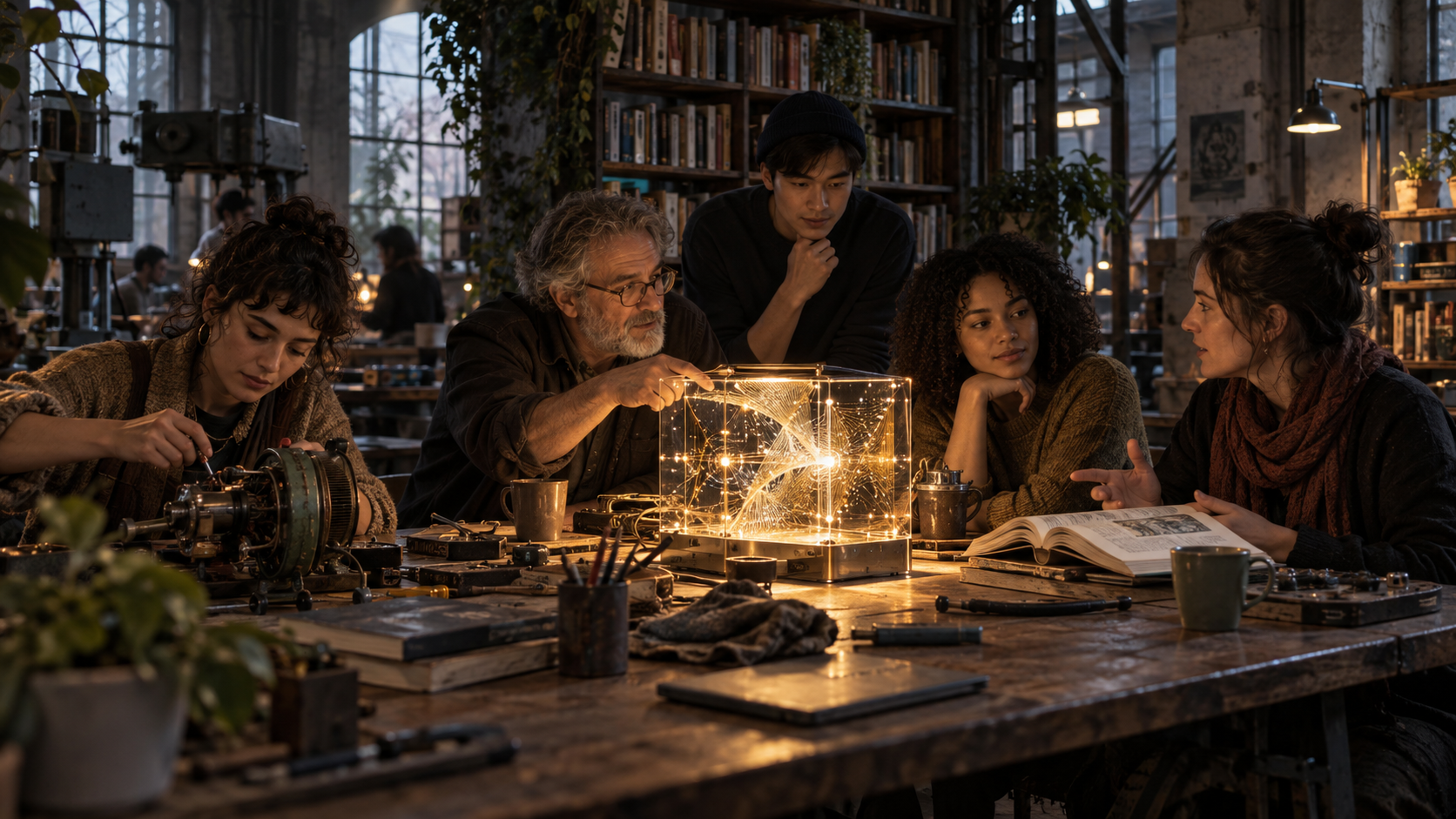 Des personnes réunies dans un atelier autour d’un outil d’intelligence artificielle partagé.
